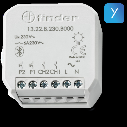 Реле багатофункціональне; YESLY; 2NO; 6A; 230В AC; 2 канала; 21 функція; Bluetooth; 5кн. з підсвіч.; розпод. коробка