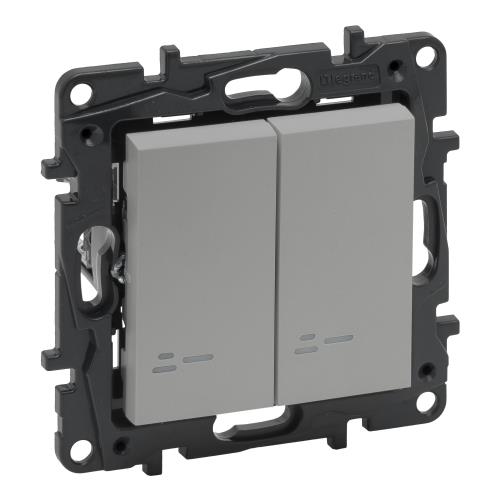 NILOE STEP Вимикач двоклавішний з підсвіткою 10А автоматичні клеми колір Алюміній