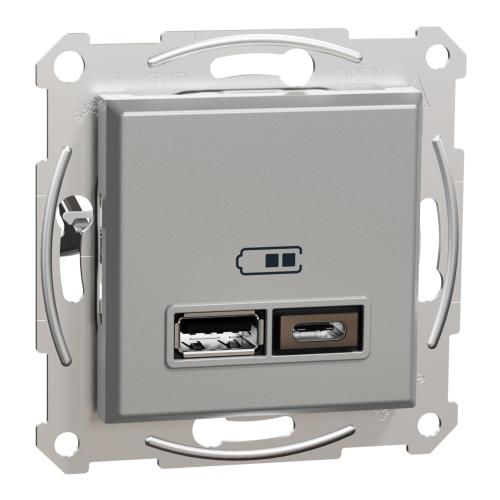 Asfora - double USB charger 2.4 A - aluminium